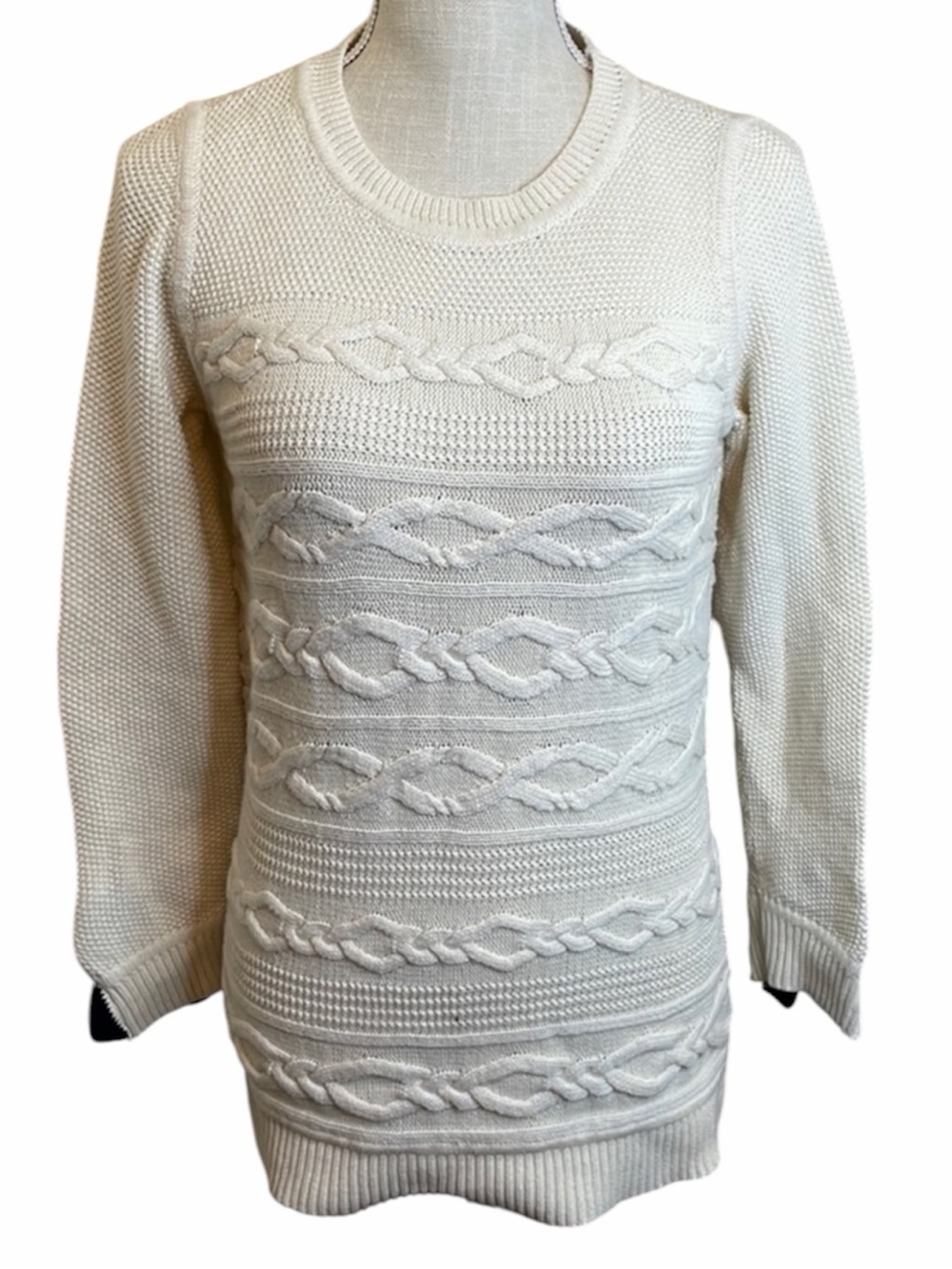Talbots Cream Knit Sweater With Button Cuff
